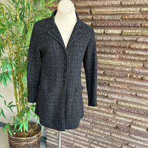 Eileen Fisher Charcoal Gray Patterned Wool Blend Sweater Jacket Size XS